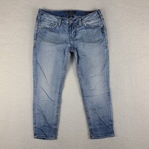 Silver‎ Jeans Womens 29x24 Blue Aiko Mid Capri Super Stretch Light Wash Denim